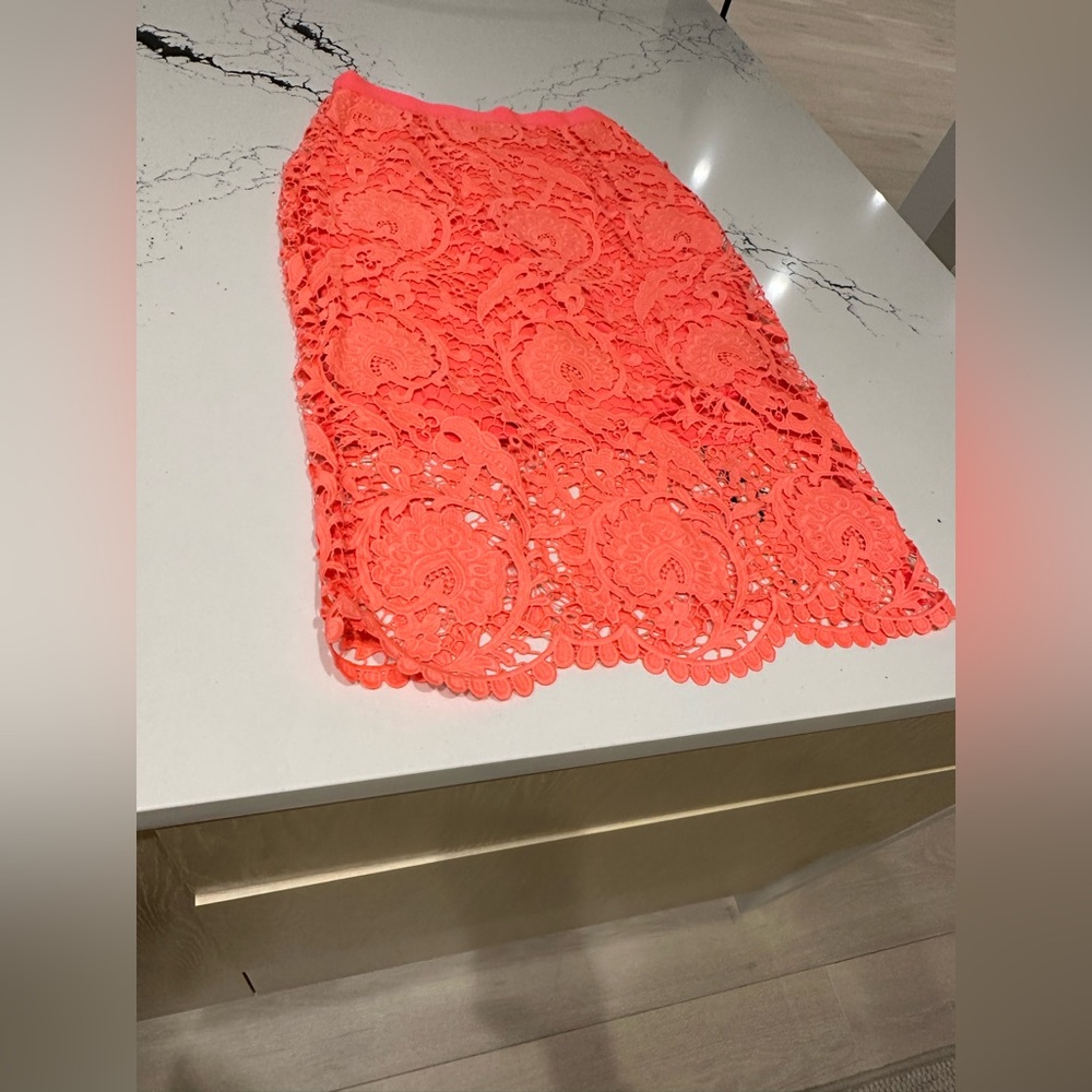Miguelina for intermix hot pink / Salmon pink lace effect skirt